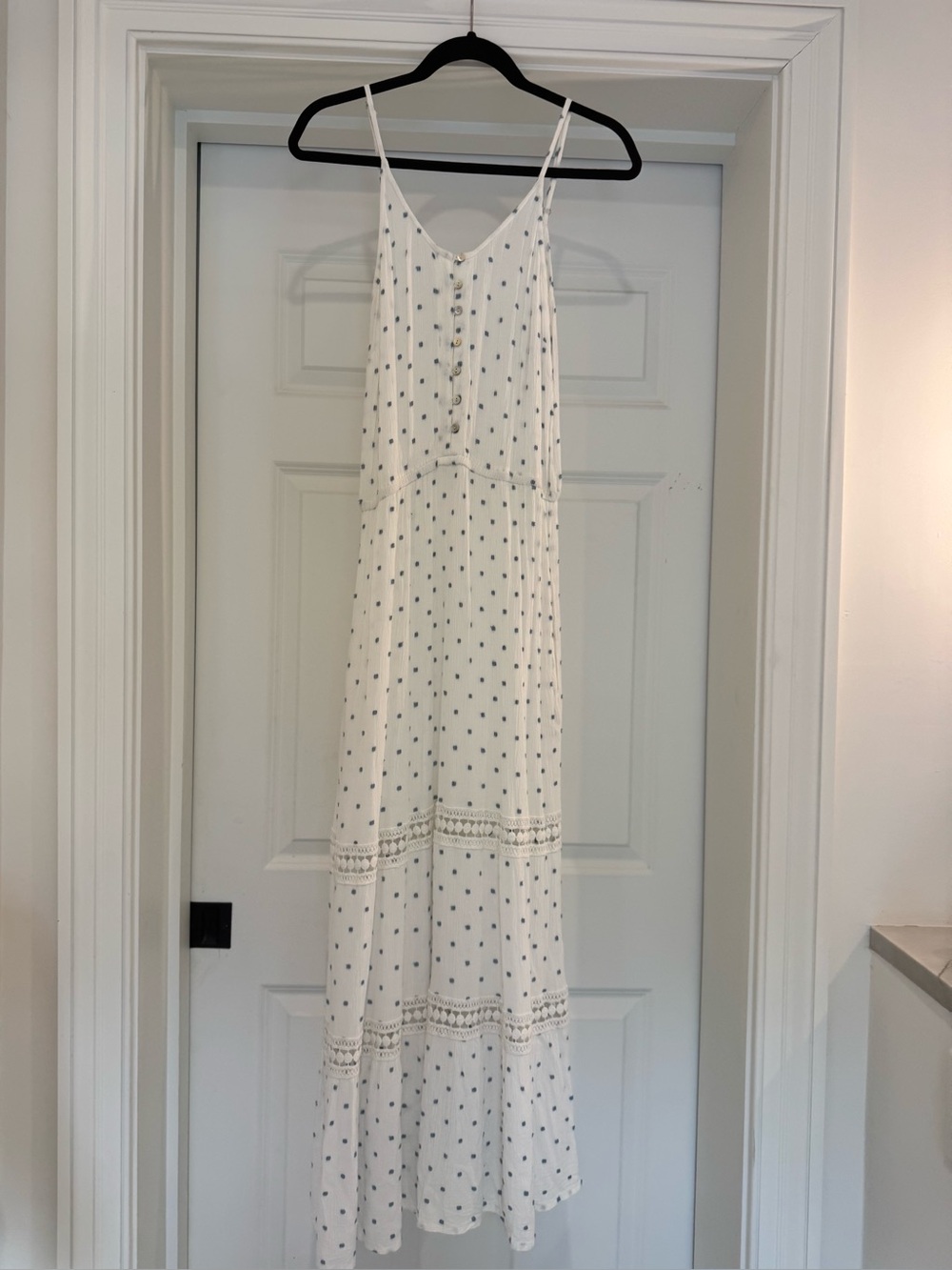 White Spotted Maxi Dress with Delicate Lace Trim